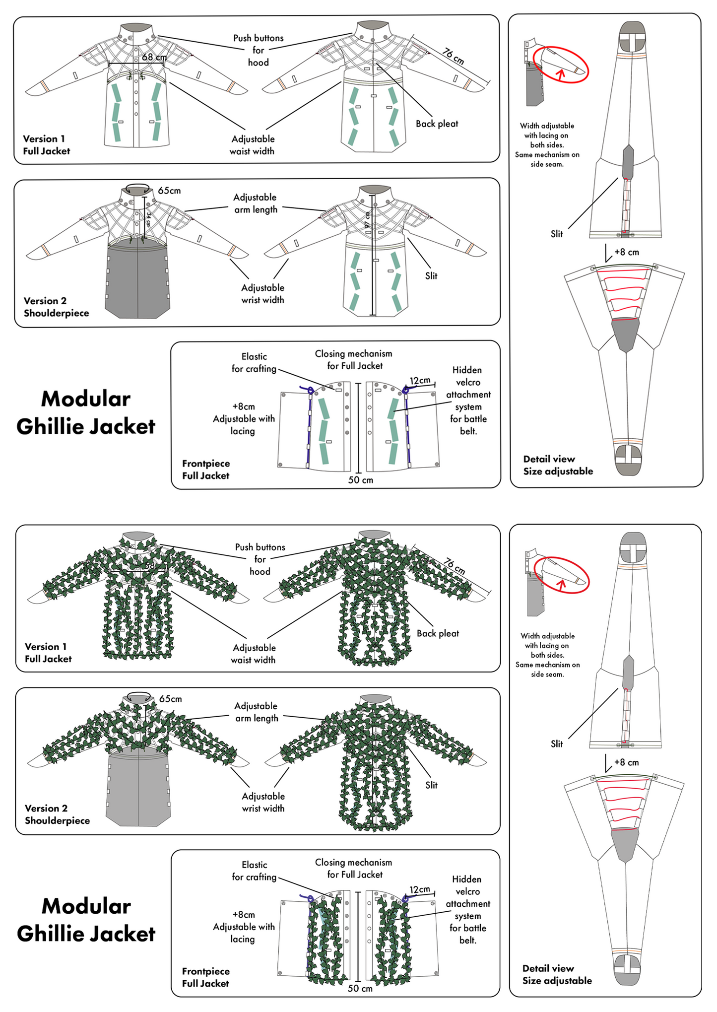 Combinaison Ghillie modulaire 3D – Veste